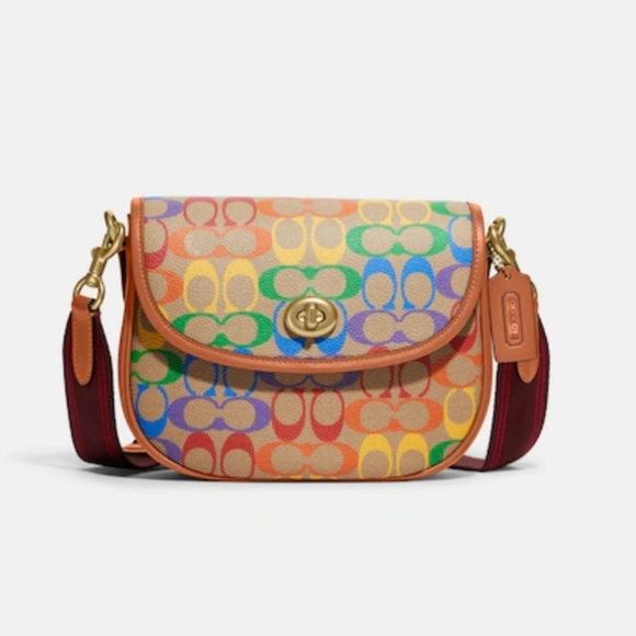Coach Willow Saddle Bag In Rainbow Signature Canvas - Picture 1 of 12